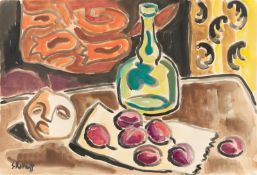 Karl Schmidt-Rottluff. ”Stilleben mit Pflaumen und Steinmaske”. 1953