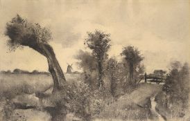 Lesser Ury. Holländische Weidelandschaft mit Windmühle. 1912