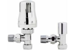 Chrome Thermostatic Control Angled Designer Radiator Valves Pair 15mm _