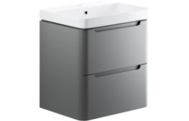 New (WG12) Lambra Matt Grey 600mm 2 Drawer Wall Hung Vanity Unit Matt Grey. RRP £406.99. Inclu...
