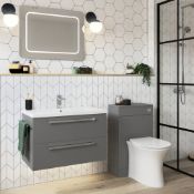 New (NY135) Morina 800mm 2 Drawer Wall Hung Vanity Unit (No Top) - Matt Urban Grey. BASIN NOT I...