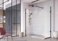 New (NY68) 1000mm - 8mm Designer Black Framed Wet room Panel. Black Framed Shower wall Is Here...