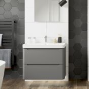 New (NY13) Lambra 600mm Wall Hung Vanity Unit with Basin in Matt Grey. RRP £406.99. Finished i...