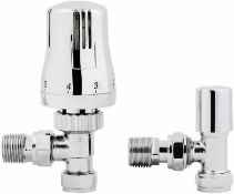 Chrome Thermostatic Control Angled Designer Radiator Valves Pair 15mm _