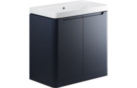 New (NY11) Lambra 800mm 2 Door Floor Standing Vanity Unit - Matt Indigo. RRP £418.00. Modern, ...
