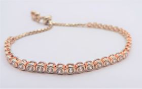 Rose Gold Silver Slider White Topaz Tennis Bracelet New with Gift Box