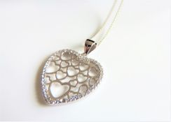 Sterling Silver CZ Heart Pendant Necklace New with Gift Pouch