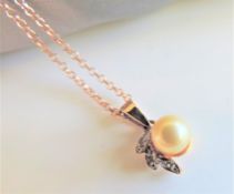 Vintage Rose Gold Silver Cultured Pearl Pendant Necklace