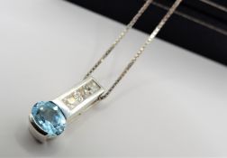 Sterling Silver Topaz Pendant Necklace New with Gift Pouch