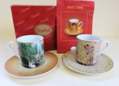Pair of Goebel Artis Hand Painted Demitasse Cup and Saucers New Boxed