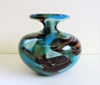Signed Mdina Glass Vase Tiger Pattern 13cm High