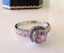 Sterling Silver Pink and White Topaz Gemstone Ring New with Gift Box