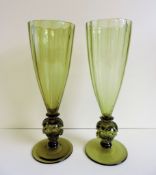 Pair of Vintage Bohemian Moser Glass Vases 27cm High