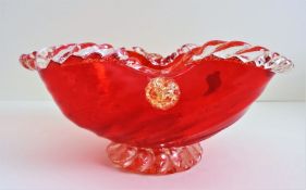 Vintage Murano Barovier Toso Ruby Red Aventurine Art Glass Bowl