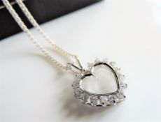 Sterling Silver White Gemstone Heart Pendant Necklace New with Gift Box