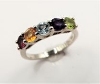 Sterling Silver Rainbow Gemstone Ring New with Gift Pouch