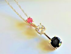 Sterling Silver Triple Gemstone Necklace