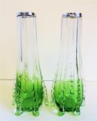 Pair Art Deco Silver Rimmed Vases c. 1920's
