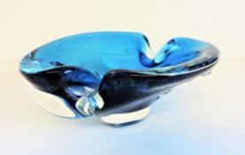 Murano Sommerso Blue Organic Freeform Art Glass Bowl