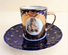Antique French Porcelain Cup & Saucer Portrait Empress Josephine