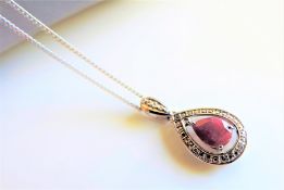 Sterling Silver 1ct Ruby Pendant Necklace New with Gift Pouch