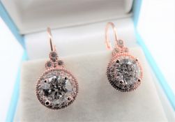 Rose Gold on Silver 2ct Moissanite Earrings New with Gift Box