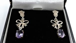 Art Nouveau Style Sterling Silver 3.5 ct Amethyst Earrings New with Gift Box