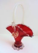 Vintage Barovier Toso Murano Red & Gold Aventurine Glass Basket