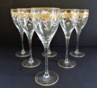 Vintage Moser Wine Glasses Gilt & White Enamelled Set of 6