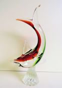 Vintage Murano Sommerso Glass Fish Sculpture 28cm Tall
