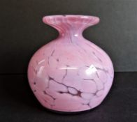 Signed Mdina Pink Swirl Art Glass Vase 9cm High