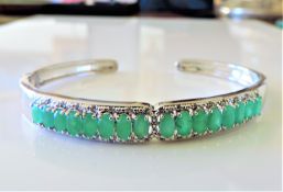 Emerald and Diamond Bangle Sterling Silver 4cts New with Gift Box