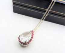 Sterling Silver 6ct Moissanite & Ruby Pendant Necklace New with Gift Box