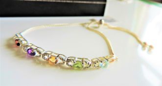 Sterling Silver Rainbow Gemstone Slider Bracelet New with Gift Box