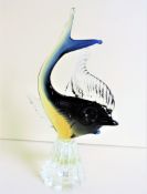 Murano Sommerso Blue & Gold Fish Sculpture 22cm tall