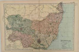 Antique Map 1899 G. W Bacon & Co . Suffolk Not Framed. Measures 35cm by 53cm