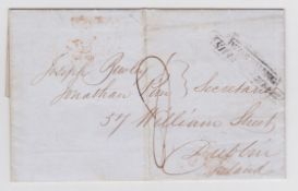 G.B. - Ship Letters - Worthing 1847 Entire letter from New York to Dublin handstamped 