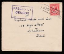 G.B. - Ship Letters - Stornoway c.1917 Cover bearing KGV 1d tied by boxed 