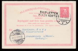 G.B. - Ship Letters - Blyth / Iceland 1903 10aur + 10aur Postal stationery reply card, the outward h