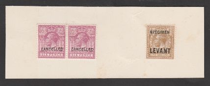 G.B. - King George V c.1921 Archival piece bearing 1912-24 6d pair each overprinted 