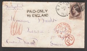 G.B. - Postage Dues / USA 1870 Cover from Ottawa, Illinois to Switzerland franked 10c with the unc