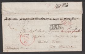 G.B. - Wiltshire 1833. Entire Letter from West Lavington to the U.S.A., prepaid 1/-, handstamped 