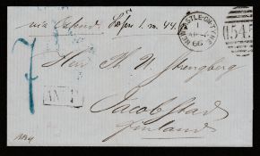 G.B. - N0rthumberland 1866 Stampless Entire from Newcastle on Tyne to Finland, with fine blue 