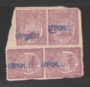 FIJI 1896-98 1d mauve, two pairs on piece each cancelled by the scarce Union Steamship Company sh...
