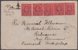 FIJI / NEW GUINEA 1904 Cover from Levuka bearing five KEVII 1d stamps, addressed to 