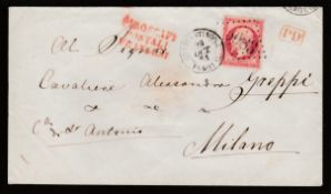 LEVANT 1863 Cover to Milan franked by France 1862 80c cancelled 