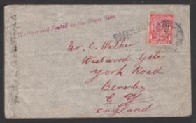 LEVANT 1913 Cover to England bearing GB 1d cancelled 