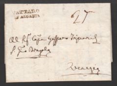 MONTENEGRO / ALBANIA POST OFFICE 1809 Entire Letter from Dobrota (the port for Cattaro now Kotor)...