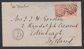 EGYPT - BRITISH P.O. 1874 Cover to Scotland franked G.B. 4d vermilion pair each cancelled 