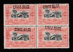 BELGIAN CONGO 1909 3f 50 block of four handstamped 